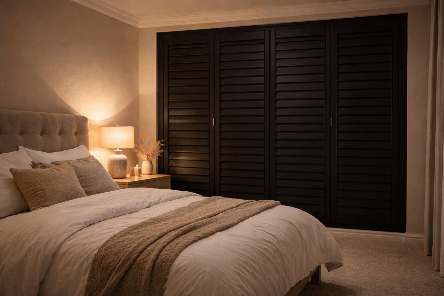 plantation shutteres instaled in bedroom for better isulation