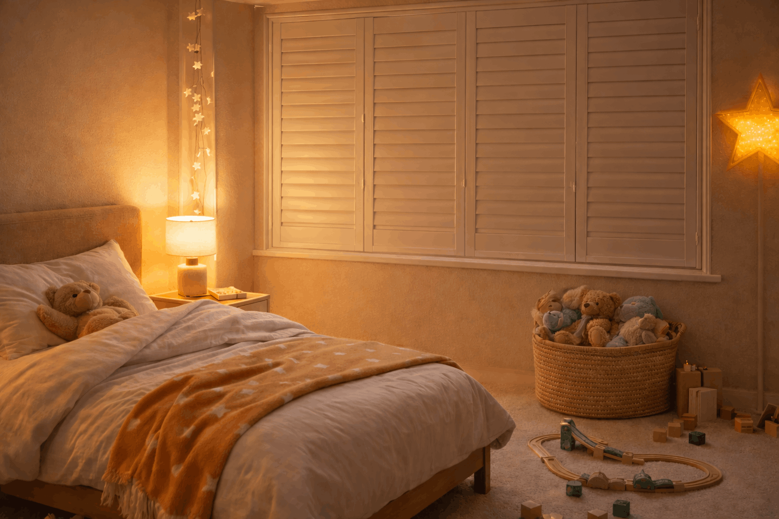 Plantation shutters installed in bedroom for comfort and temperature control