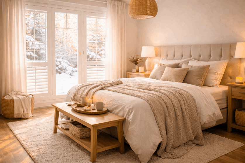 Shutters helping reduce heat loss through windows in winter