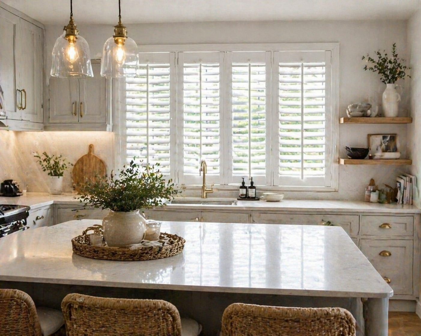 Plantation shutters in a kitchen