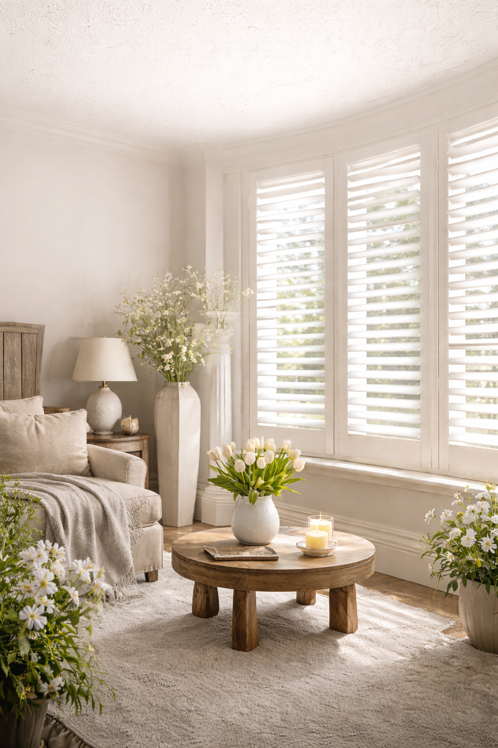 Modern living space full height plantation shutters Hampshire Berkshire — 5 year minimum warranty
